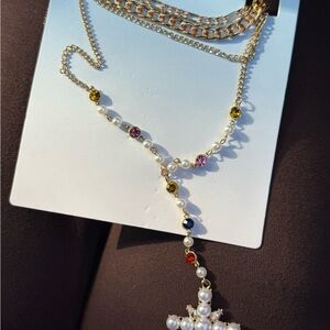 Elegant Gold and Pearl Cross Necklace